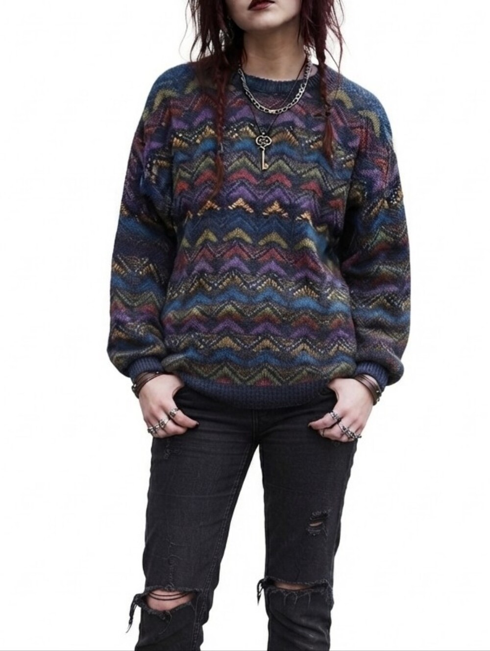 Vintage 1980s/1990s Cambridge Classics Mervyns Geometric Chevron Pattern Sweater